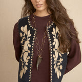 Blue Boho Embroidered Blouse