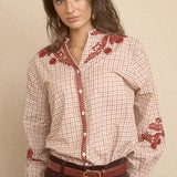 Blue Boho Embroidered Blouse