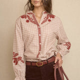 Blue Boho Embroidered Blouse