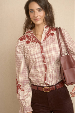 Blue Boho Embroidered Blouse
