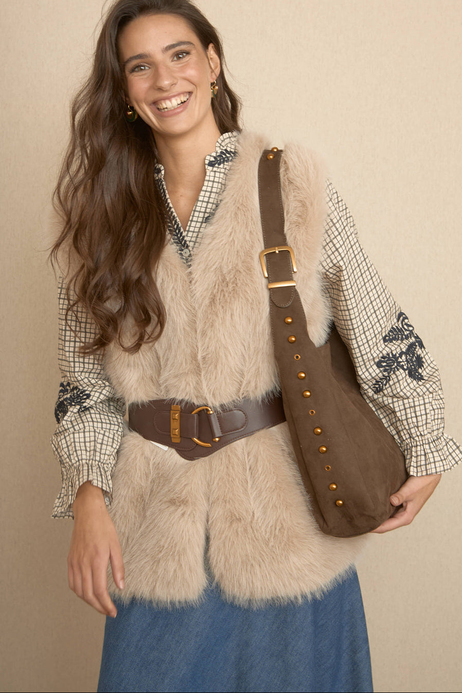 Chaleco Largo Pelo Beige