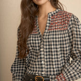 Blusa Vichy Bordada Negro