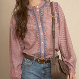 Blue Boho Embroidered Blouse