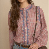 Blue Boho Embroidered Blouse