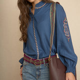 Blusa con Bordado Boho Azul