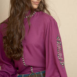 Purple Boho Embroidered Blouse