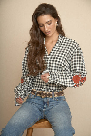Blue Boho Embroidered Blouse