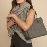 Grey Crocheted Trim Flap Bag