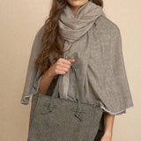 Grey Crocheted Trim Flap Bag